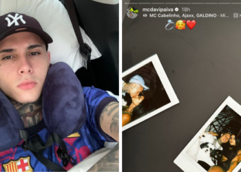 Ontem (9), o artista surpreendeu os fãs após postar um story com fotos ao lado de Carolina Lemos, com a música “Doce Veneno” de fundo, hit produzido pelo MC. 